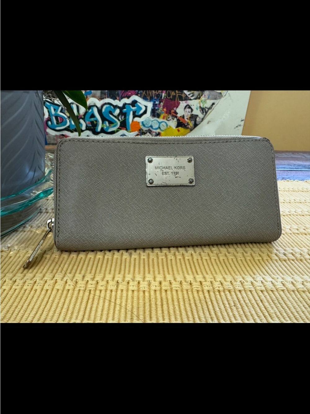 Michael Kors Light Gray Saffiano Zip Wallet